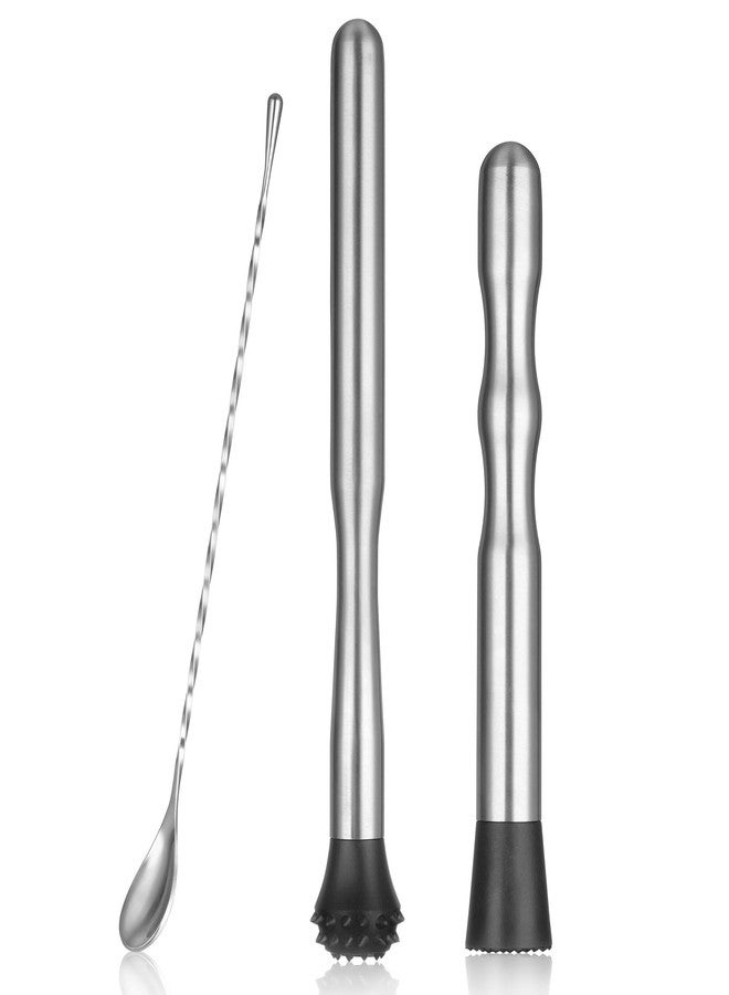LEGERM 8'' & 12" Stainless Steel Cocktail Muddler & Long Handle Mixing Spoon Set - Professional Bar Tools for Mojitos, Fruit Drinks & Craft Cocktails | Heavy-Duty Stirring & Muddler Kit - Image 1